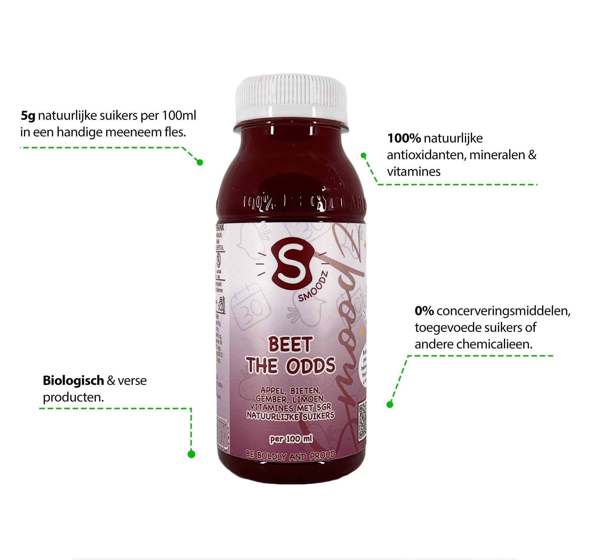 Biologische detox bieten sap met frisse appel en peren met limoen en een vleugje gember. Dat alles in een handige meeneem fles