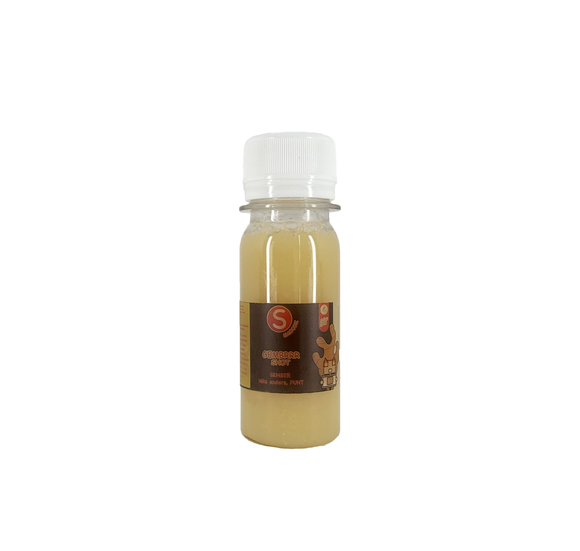 60 ml Puur Gember Shot: een biologisch drankje met pure gember, perfect voor een energieboost.