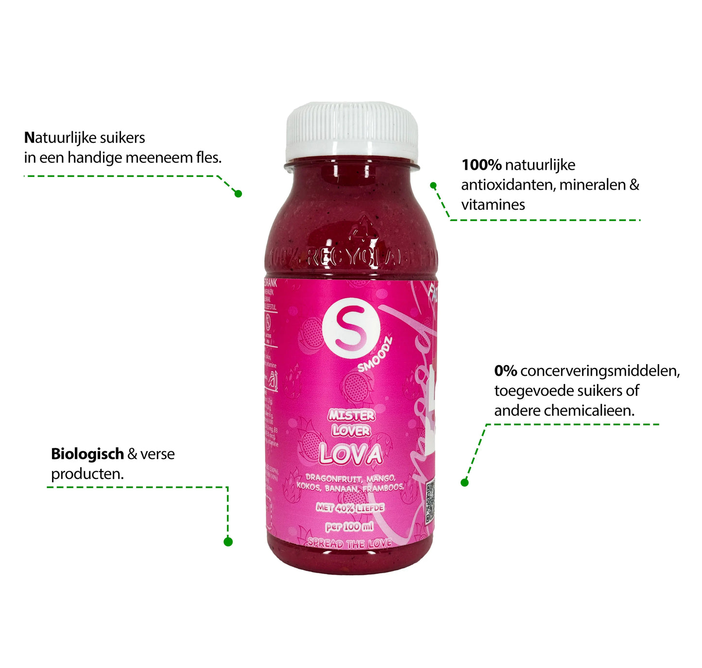 Flesje Mr. Lover Lova, een smaakvolle combinatie van dragonfruit, mango en een vleugje rozen.