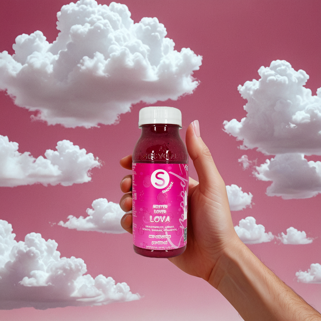 Flesje Mr. Lover Lova, een tropische mix van dragonfruit, mango en rozen voor een exotische smaak.